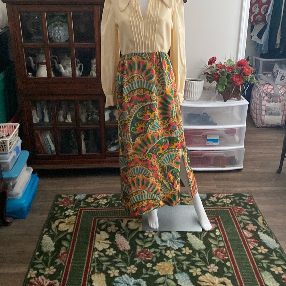 Yellow and Green Pleated Maxi Dress for Resort Wear